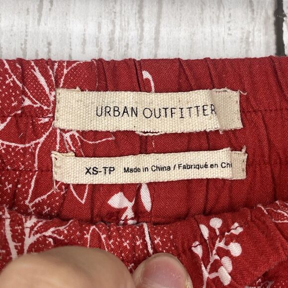 Urban Outfitters Pants Women XS Red Floral Marguerite Linen Blend Colorful - Picture 7 of 12